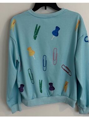 Light Blue Office Stationery Print Sweatshirt